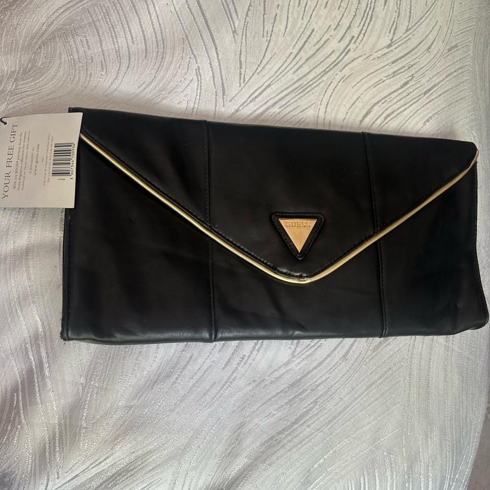 Guess Black Envelope Clutch with Gold Trim